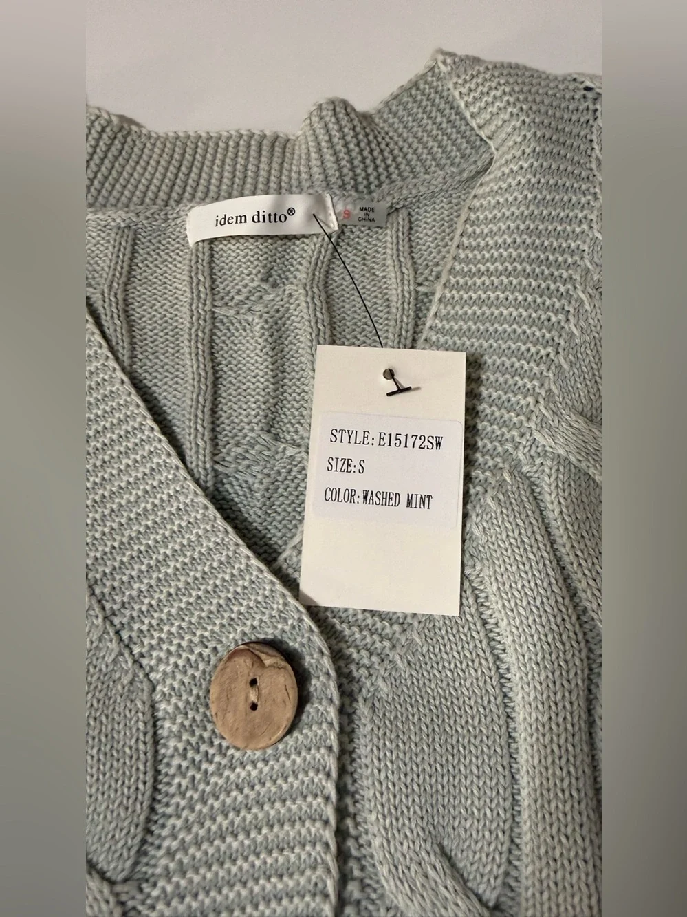 NWT Cable Knit V-Neck Button Cardigan - Mint - Picture 5 of 9